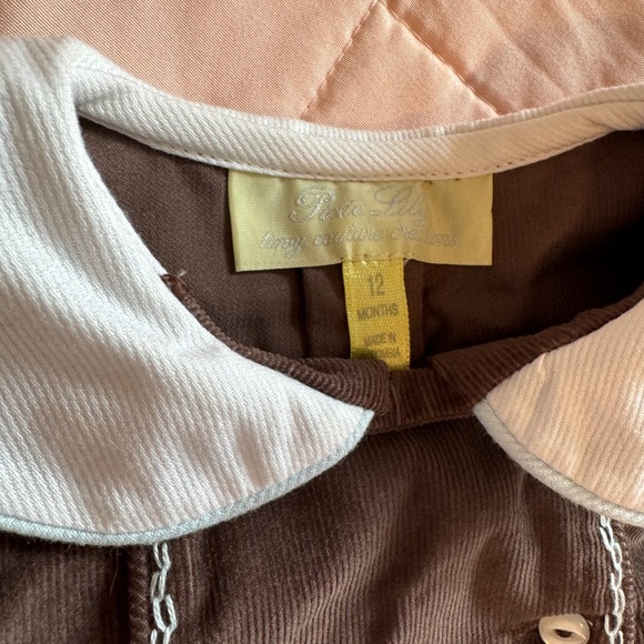 Pixie Lily brown corduroy dress with white collar & baby blue trim girl 12M - Picture 2 of 4